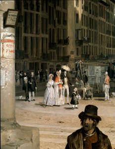 Marche de Figini a Milan（带有 Coperto dei Figini 一角的大教堂广场）细节 - Angelo Inganni (1807-1880) 作画
