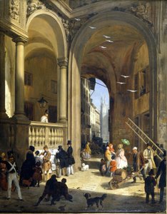 米兰，商业广场，Angelo Inganni 作，约 1825 年。