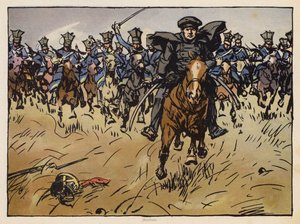普鲁士元帅格奈森瑙率领骑兵冲锋（chromolitho）。