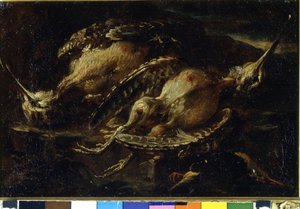 鸟的静物。 安吉洛·玛丽亚·克里维隆 (Angelo Maria Crivelone) 的绘画 (? - 1730/60?)。 米兰，CRA。 作者 安吉洛·玛丽亚·克里维利（Angelo Maria Crivelli）