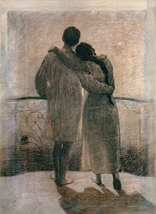 年轻夫妇，梦想和现实三联画的中央小组，1905年（铅笔＆木炭在纸上）