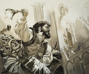 狂热分子冲击瑞士新教巴塞尔教堂（水粉画，纸本） 作者 安格斯·麦克布莱德