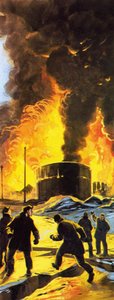 1964 年安克雷奇地震后苏厄德燃烧的油罐 作者 安格斯·麦克布莱德