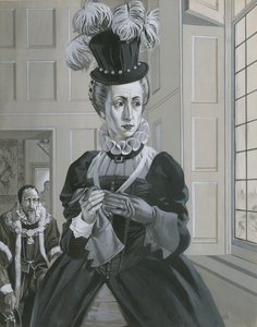 伊丽莎白一世女王，听到苏格兰女王玛丽被处决的消息（纸面水粉画）
