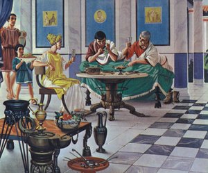 富裕的罗马家庭，享受美食（彩色石版画） 作者 安格斯·麦克布莱德