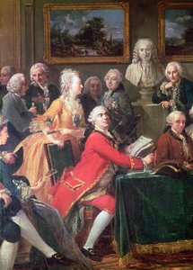1755年布面油画中的Lekain和Mademoiselle Clairon女士的Geoffrin家的Soirée