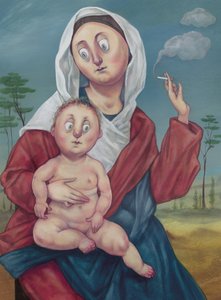 抽着烟的麦当娜》，2018 年（插图板上的丙烯颜料）