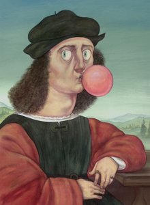 拿着泡泡糖的粗鲁男人》，2018 年（插图板上的丙烯颜料）