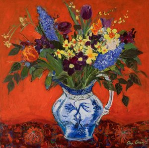 红底春花，2017（丙烯）