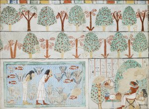 塞布霍普63号私人墓的壁画副本，底比斯I，1，125-128，20世纪 作者 安娜