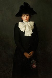 手捧玫瑰的年轻女子肖像 作者 安娜·比林斯卡（AnnaBilińska）Bohdanowicz