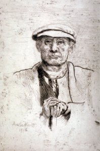 戴平顶帽的老人》，1916年。                                           