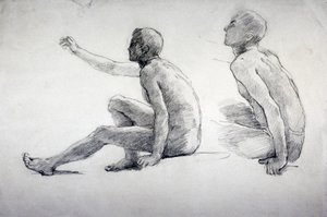 坐着的男性裸体的两个研究》，约1864-1930年