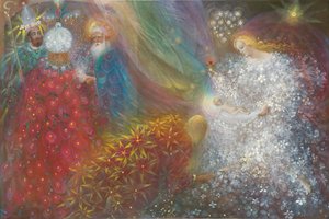 一个孩子诞生了，2013 年（比利时亚麻布上的油画）