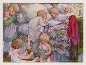 儿歌。Wee Willie Winkie Runs Through The Town（彩色印刷）。