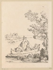 河流景观，女人划船 Cabinet du Roy（物品上的系列标题） 作者 安妮克劳德菲利普凯勒斯