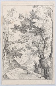 森林中带护栏的小路，18世纪。
