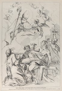 生病的人召唤主教圣人，他出现在左上方，1729-40。