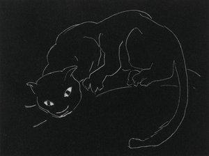 夜系列：猫（平纹纸，编织纸上的白线）
