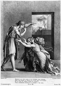 在Pyrrhus脚下的Andromache，由Jean Racine（1639-99）拍摄的第3幕“Andromaque”场景7中的插图由Henri Marais雕刻（bc1768） 作者 安妮·路易斯·吉罗代德·鲁西·特里森
