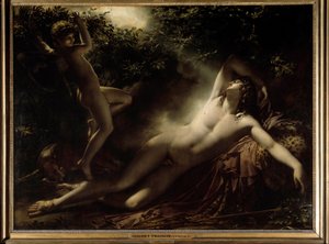 Endymion 的睡眠或 Endymion, Moon 效果。 安妮·路易斯·吉罗德 (Anne Louis Girodet) 的绘画，鲁西·特里奥森 (Roucy Trioson)