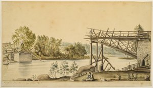 不完整的桥，帕拉蒂尼，纽约，1808年（水彩和石墨在纸上）