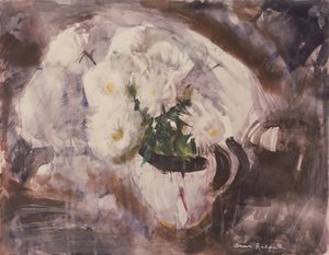 白壶中的白花，约 1960 年（纸面水彩画） 作者 安妮·雷德帕斯