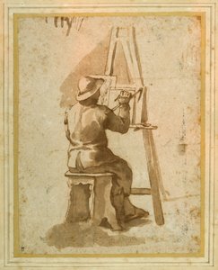 坐在画架前的年轻画家（纸上用粉笔笔墨） 作者 Annibale（卡拉奇的追随者）