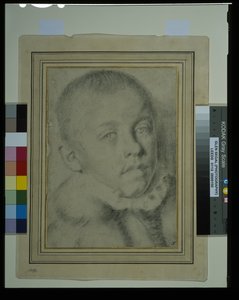 小男孩的头像（纸上黑粉笔和木炭）。 作者 Annibale（卡拉奇的追随者）