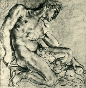 带花环的坐着的伊努多（1598-1599），1943年。 作者 Annibale Carracci