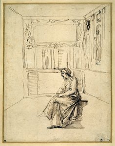 一个坐在房间里的女人（纸上钢笔和棕色墨水 作者 Annibale Carracci