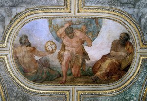 大力神为阿特拉斯（卡梅里诺的壁画）配备了空中穹顶。 1596 作者 Annibale Carracci