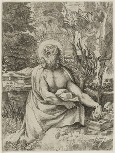 在荒野中的圣杰罗姆，1591年（蚀刻在纸上雕刻，iiiiv） 作者 Annibale Carracci