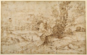 飞行归来（纸本钢笔和棕色墨水） 作者 Annibale Carracci