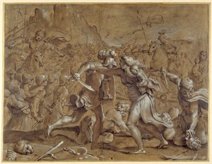 罗马人和萨宾人之间的战斗（纸上水墨和水粉笔画 作者 Annibale Carracci