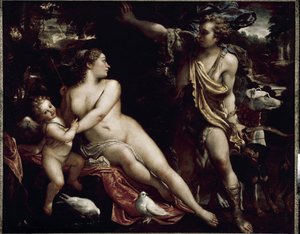 维纳斯和阿多尼斯（布面油画，约 1588-1593 年） 作者 Annibale Carracci