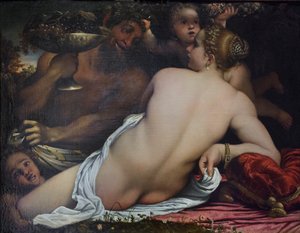 维纳斯、两个 Satyrs 和丘比特 作者 Annibale Carracci