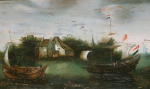 内河航道上航行的船只 作者 Hendrik Cornelisz Vroom（拒绝归因）