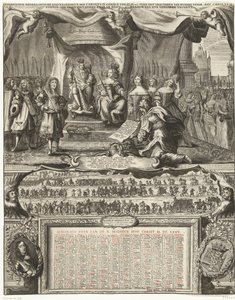 1674 年与英国媾和的寓言和 1675 年历书
Vereenichde Nederlantsche danckbaerheyt, aen Carolus II.Coninck of Hisp. etc. on tracting their peace with Carolus II.Coninck of Great Britannien, ende de herstelli 作者 加斯帕·于布雷希茨