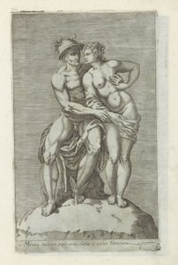 墨丘利和一个神像
Mercury mulierem amplexantis statua in aedibus Farnesianis（物品上的标题）
罗马的古代雕塑（系列名称）
Antiquarum statuarum urbis Romae quae in publicis locis visuntur icones（系列标题） 作者 无名氏