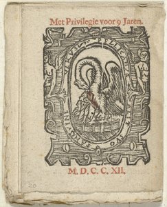 带出版商标记的页面，1712 年
In welck Lidt de Maen is / waer u doot / bloet te laten ten zy grote noot; Als Peste / Pleures is / ende sulck quaet / oock niet sonder des Meestersraet（标题见实物） 作者 weduwe 斯莱杰斯