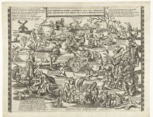韦尔特的漫游者，约 1650 年
Ghy borgers en boeren aenschout hier met verblyden hoe die helden van Waert een doden roch bestryden（标题见实物） 作者 雅各布斯·罗宾