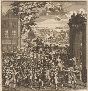 行动商人的集市摊位, 1720 年
行动商人的集市摊位，猴子下的欢乐和悲伤（物品上的标题）
愚蠢的大场面（系列标题） 作者 无名氏