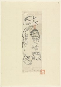 三只玩耍的鼹鼠和一只青蛙 作者 无名氏