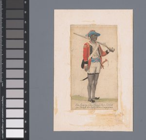 为英国东印度公司服务的黑人士兵
Ein Seapoy, oder Ostindischer Soldat im Dienst der Englischen Compagnie（标题见实物） 作者 无名氏