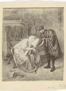 扬-斯泰恩（Jan Steen）画作《生病的女人》的摄影再现
阿姆斯特丹博物馆。La Malade.- 扬-凡-斯泰恩。- 荷兰学院（作品名称） 作者 莱昂和莱维（归因于）