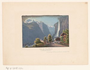 眺望施陶巴赫和施陶巴赫瀑布
Vue du Staubback à Lauterbrunen（标题见实物） 作者 无名氏