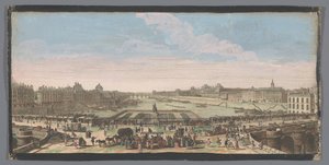 巴黎塞纳河上新桥向皇家桥方向的景观
Autre vuë particuliere de Paris prise du milieu du Pont Neuf regardant vers le Pont Royal（标题见实物） 作者 雅克·里戈（可能）