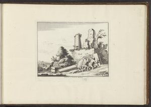 罗马 Horatii 和 Curatii 陵墓废墟景观
Horatiorum et Curatiorum Sepulchrum（物品上的标题）
威尼斯、里窝那、那不勒斯和罗马的宫殿和纪念碑（系列标题） 作者 Melchior Küsel (I) (可能)