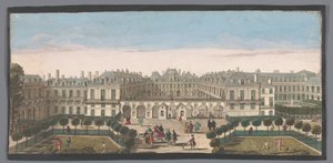 巴黎皇家宫殿的景观 Vûë du Palais Royal（物体上的标题） 作者 雅克·里戈（可能）